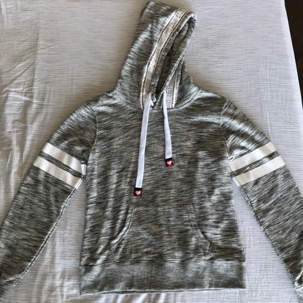 Light gray sweatshirt with hoodie